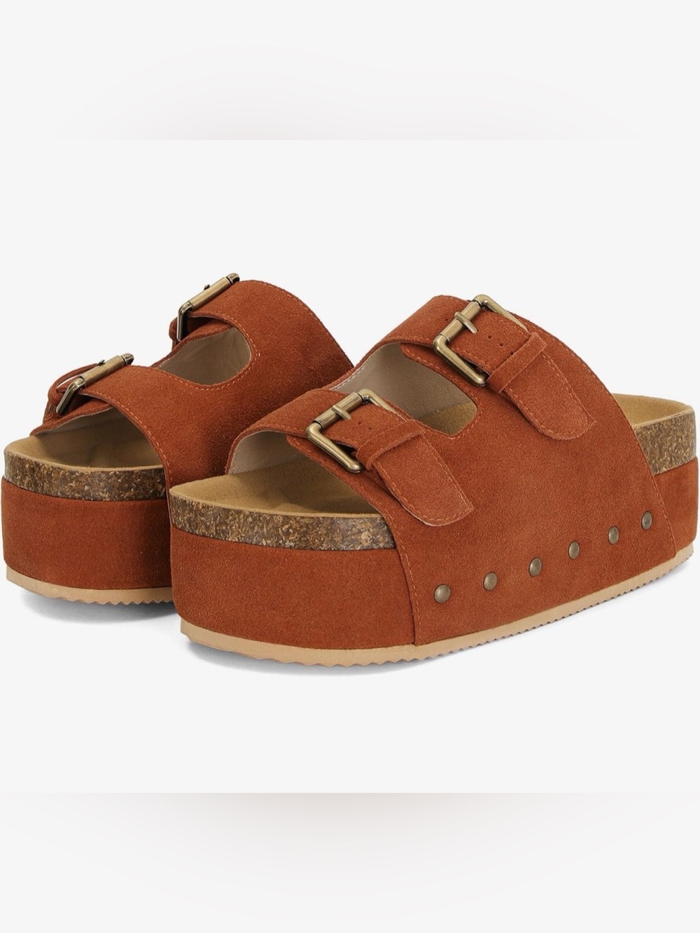 S54 Wnshonzy Womens Genuine Leather Cork Platform Sandals New Buckle Straps Band